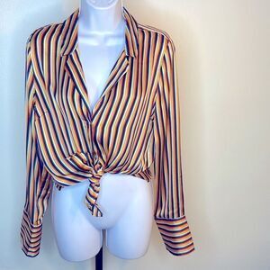 Multi-colored 🟦🟧🟨 faux silk button down shirt size M (medium) from Forever21